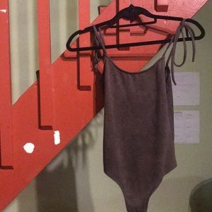 Purple suede body suit with tie straps